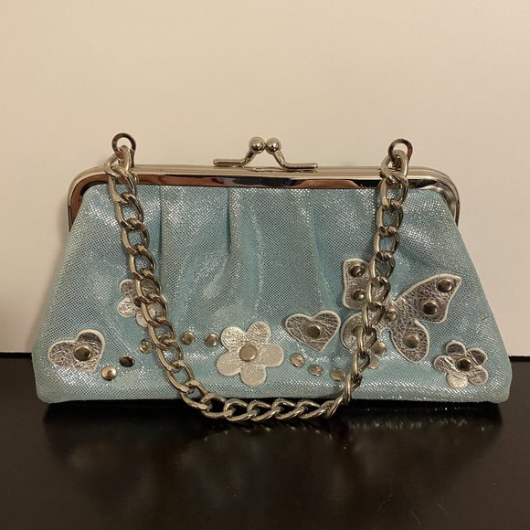 Rafe New York Mini Handbag Teal and Silver with Butterflies Flowers - Picture 1 of 8